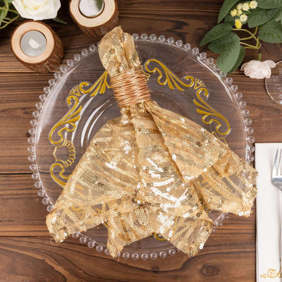 Sequin Mesh Napkin 20"x20" Champagne - Wave Embroidered Dinner Napkin