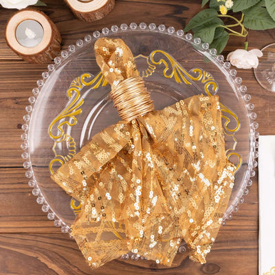 Sequin Mesh Napkin 20"x20" Gold Wave Embroidered Decorative Dinner Napkin for Sparkling Wedding & Event Decor
