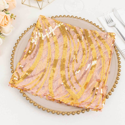 Sequin Mesh Napkin 20"x20" Rose Gold - Wave Embroidered Dinner Napkin