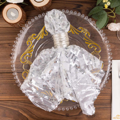 Sequin Mesh Napkin 20"x20" Silver - Wave Embroidered Dinner Napkin