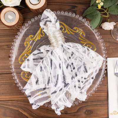 Sequin Mesh Napkin 20"x20" White Black - Wave Embroidered Dinner Napkin