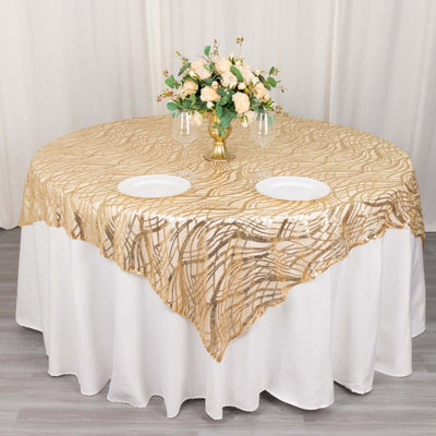 Sequin Mesh Table Overlay 72"x72" Champagne Wave Embroidered Table Topper