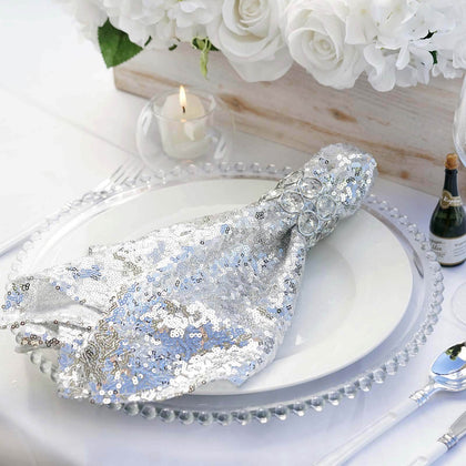 Sequin Napkin 20"x20" Silver - Sparkling Reusable Cloth Napkin