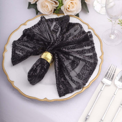 Sequin Napkins 20"x20" Black - Diamond Pattern Reusable Dinner Napkins