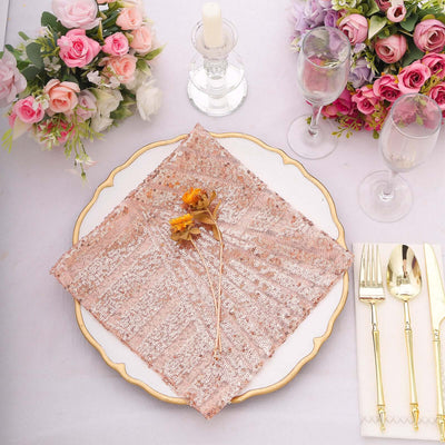 Sequin Napkins 20"x20" Blush - Diamond Pattern Reusable Dinner Napkins