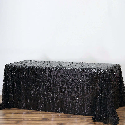 Sequin Rectangle Tablecloth 90"x132" Black - Big Payette Seamless Table Cover