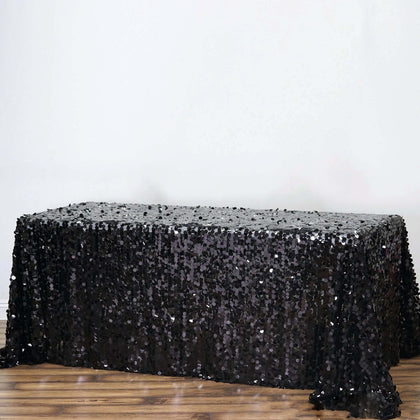 Sequin Rectangle Tablecloth 90"x132" Black - Big Payette Seamless Table Cover