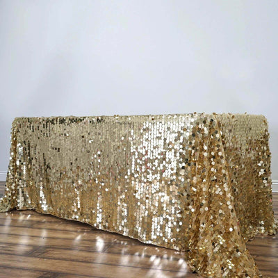 Sequin Rectangle Tablecloth 90"x132" Champagne - Big Payette Seamless Table Cover