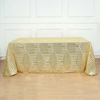 Sequin Rectangle Tablecloth 90"x132" Gold with Diamond Pattern Design - Seamless Shimmering Decor for Special Occasions