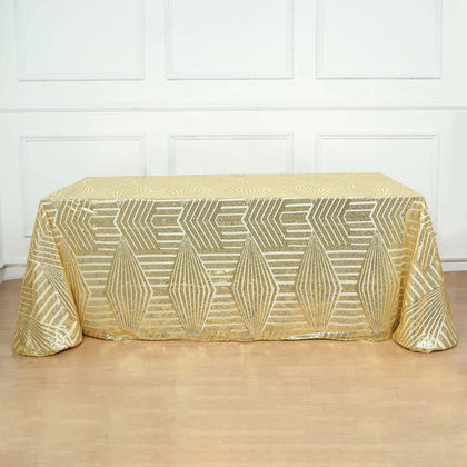 Sequin Rectangle Tablecloth 90"x132" Gold with Diamond Pattern Design - Seamless Shimmering Decor for Special Occasions