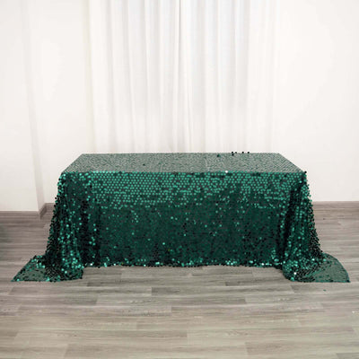 Sequin Rectangle Tablecloth 90"x132" Hunter Emerald Green - Big Payette Seamless Table Cover
