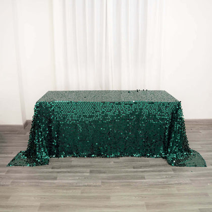 Sequin Rectangle Tablecloth 90"x132" Hunter Emerald Green - Big Payette Seamless Table Cover