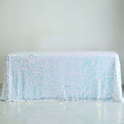 Sequin Rectangle Tablecloth 90"x132" Iridescent Blue - Big Payette Seamless Table Cover