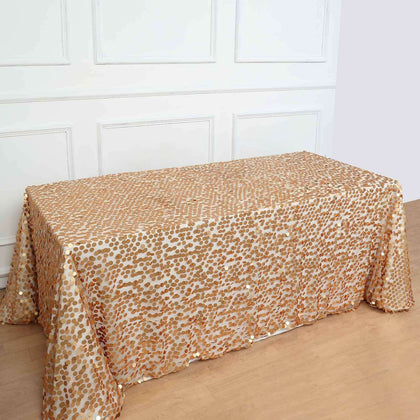Sequin Rectangle Tablecloth 90"x132" Matte Champagne - Big Payette Seamless Table Cover