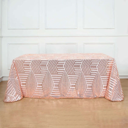 Sequin Rectangle Tablecloth 90"x132" Rose Gold with Diamond Pattern Design - Seamless Shimmering Decor Table Topper