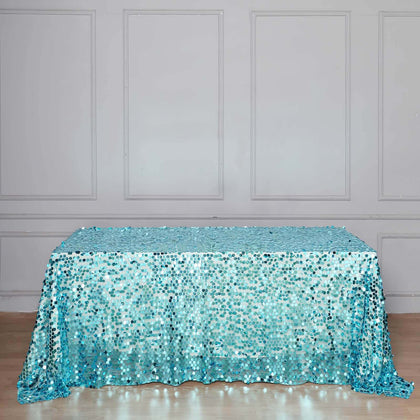 Sequin Rectangle Tablecloth 90"x132" Turquoise - Big Payette Seamless Table Cover