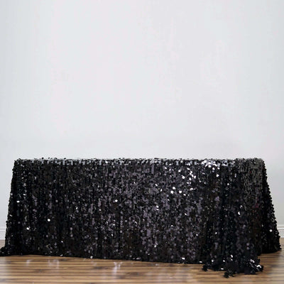 Sequin Rectangle Tablecloth 90"x156" Black - Big Payette Seamless Table Cover