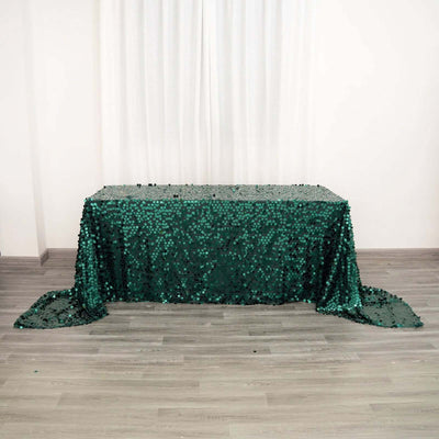Sequin Rectangle Tablecloth 90"x156" Hunter Emerald Green - Big Payette Seamless Table Cover