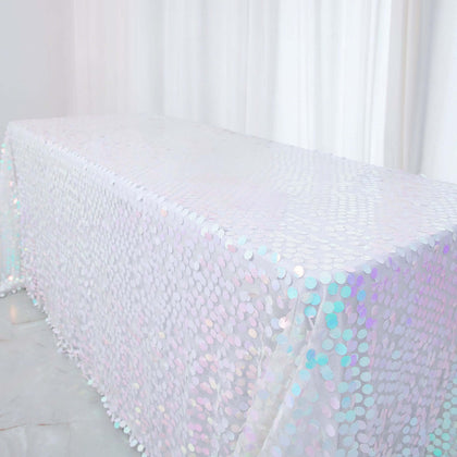Sequin Rectangle Tablecloth 90"x156" Iridescent Blue - Big Payette Seamless Table Cover