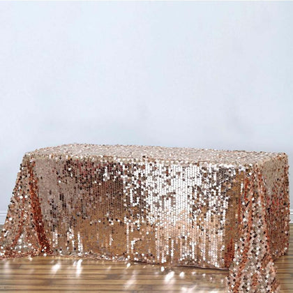Sequin Rectangle Tablecloth 90"x156" Rose Gold - Big Payette Seamless Table Cover