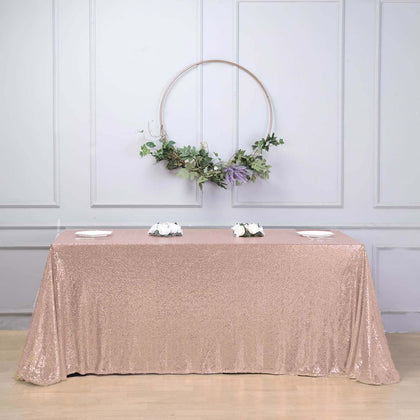 Sequin Rectangle Tablecloth 90"x156" Rose Gold - Seamless Shimmering Finish Table Cover