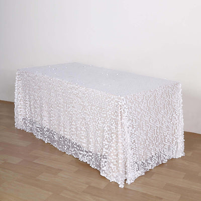 Sequin Rectangle Tablecloth 90"x156" White with Big Payette Design - Seamless Sparkly Finish for Grand Events