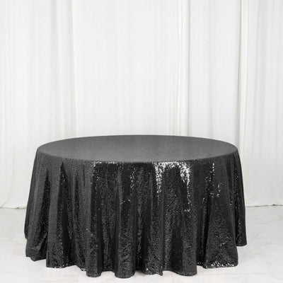Sequin Round Tablecloth 120" Black - Seamless Table Cover