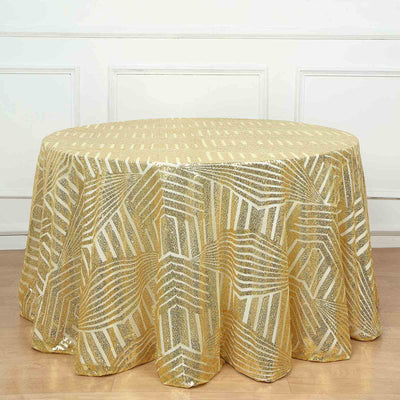 Sequin Round Tablecloth 120" Gold with Diamond Glitz Design - Seamless Chic Decor for Stylish Events