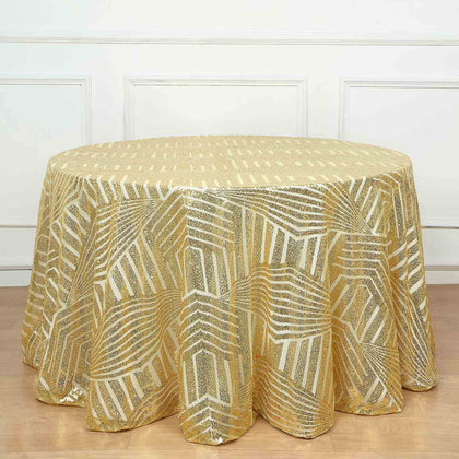 Sequin Round Tablecloth 120" Gold with Diamond Glitz Design - Seamless Chic Decor for Stylish Events