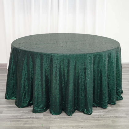 Sequin Round Tablecloth 120" Hunter Emerald Green - Seamless Table Cover