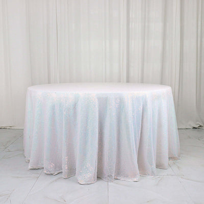 Sequin Round Tablecloth 120" Iridescent Blue - Seamless Table Cover