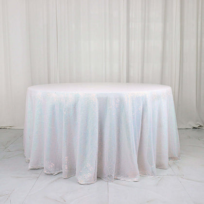 Sequin Round Tablecloth 120" Iridescent Blue - Seamless Table Cover