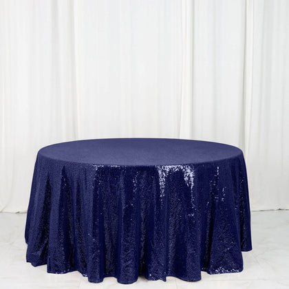 Sequin Round Tablecloth 120" Navy Blue - Seamless Table Cover