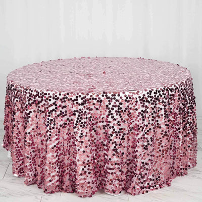 Sequin Round Tablecloth 120" Pink - Big Payette Seamless Table Cover