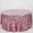 Pink sequin tablecloth with a circular design and shimmering texture.