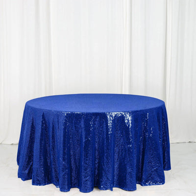 Sequin Round Tablecloth 120" Royal Blue - Seamless Table Cover