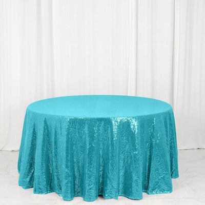 Sequin Round Tablecloth 120" Turquoise - Seamless Table Cover