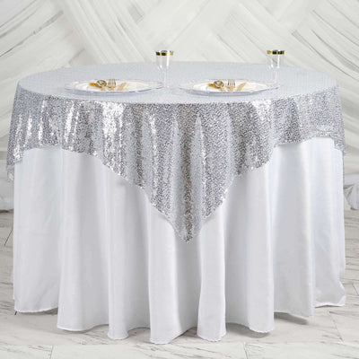 Sequin Square Table Overlay 60"x60" Silver - Glittering Table Topper