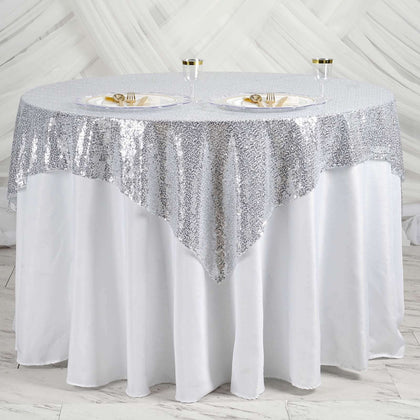 Sequin Square Table Overlay 60"x60" Silver - Glittering Table Topper