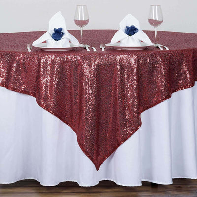 Sequin Square Table Overlay 72"x72" Burgundy - Sparkly Table Topper