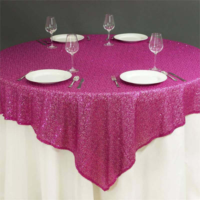 Sequin Square Table Overlay 72"x72" Fuchsia - Sparkly Table Topper