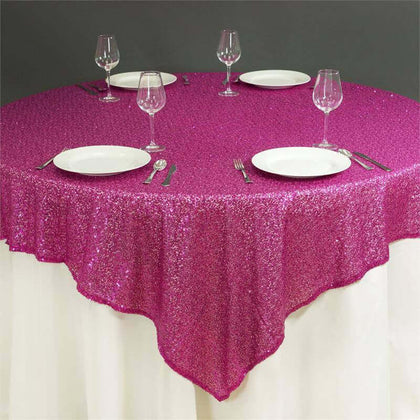 Sequin Square Table Overlay 72"x72" Fuchsia - Sparkly Table Topper
