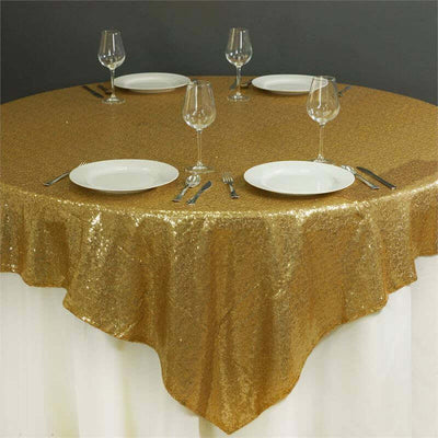 Sequin Square Table Overlay 72"x72" Gold with Sparkly Design - Glamorous Event Decor