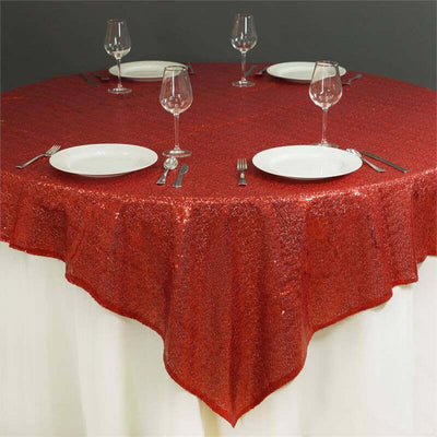 Sequin Square Table Overlay 72"x72" Red - Sparkly Table Topper