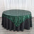 Green sequin tablecloth draped over a round table.