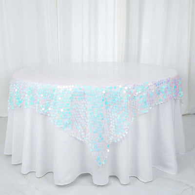 Sequin Table Overlay 72"x72" Iridescent Blue - Big Payette Table Topper