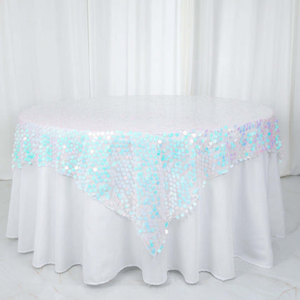 Sequin Table Overlay 72"x72" Iridescent Blue - Big Payette Table Topper