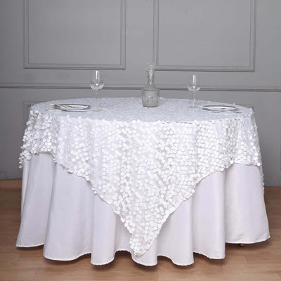 Sequin Table Overlay 72"x72" White with Big Payette Design - Glamorous Decor for Special Events