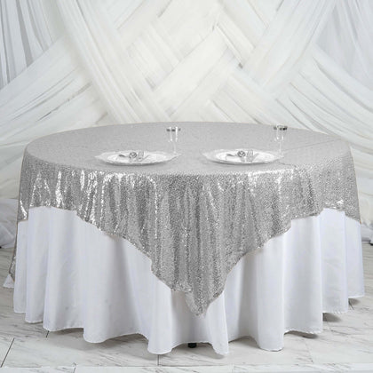 Sequin Table Overlay 90"x90" Silver - Sparkly Table Topper