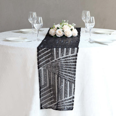 Sequin Table Runner 12"x108" Black - Diamond Glitz Table Decor
